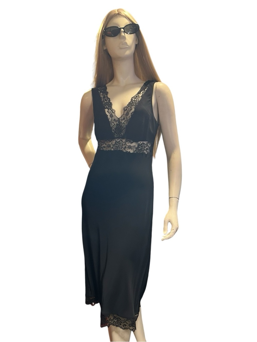 Vintage Rare Bebe Y2K Black Lace Slip Dress Whimsigoth Dark Feminine Size M